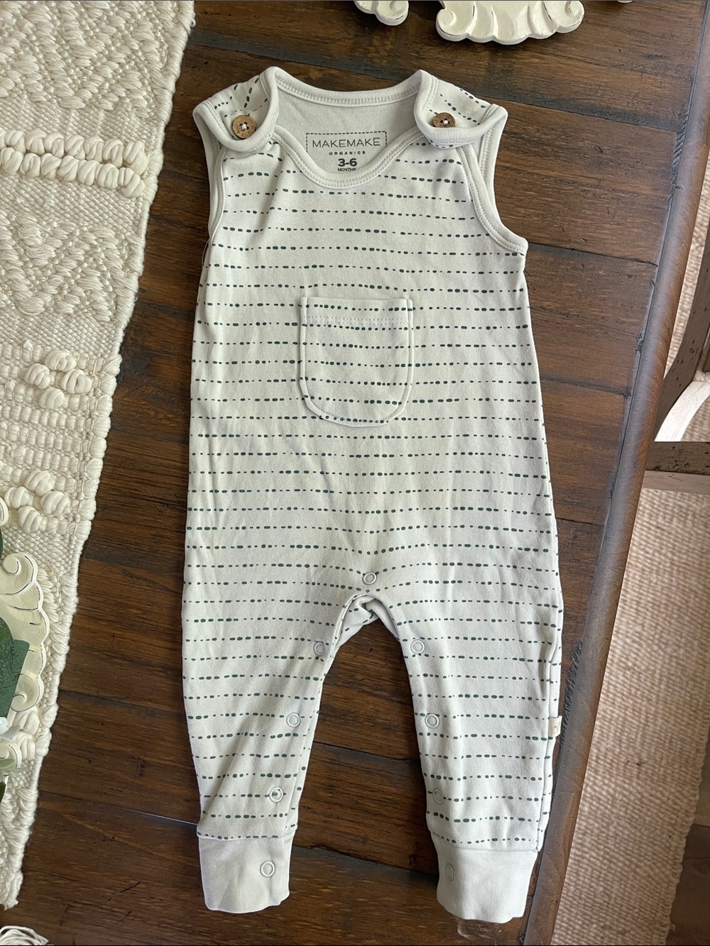 Cream and dark green Sleeveless Baby Romper
